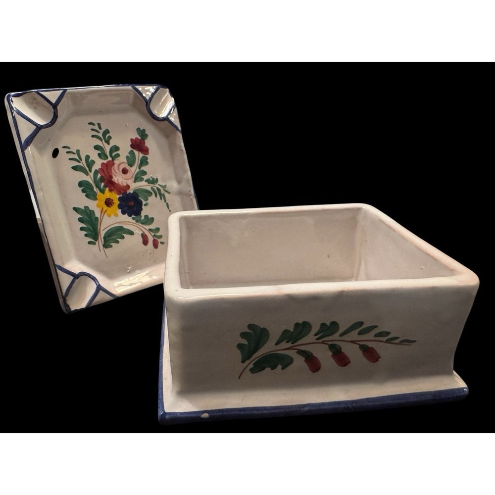 VTG Ashtray And Tobacco Holder Italian Hand Painted Ceramic ~4in Cigarette, Mark